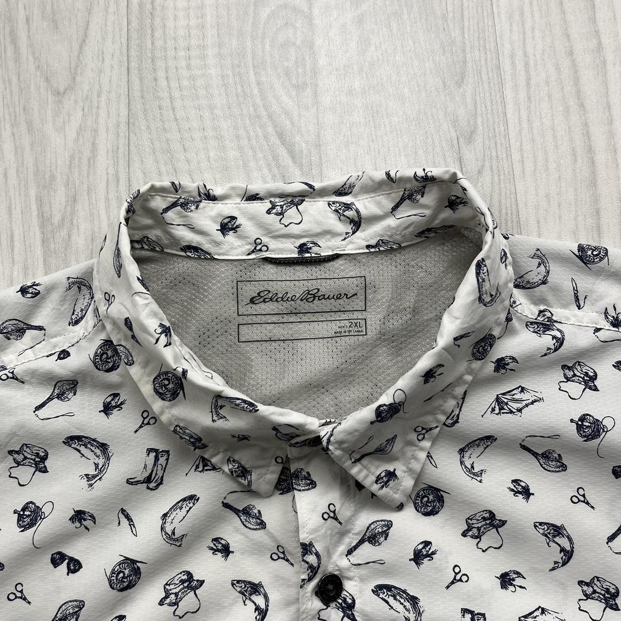 VINTAGE Y2K EDDIE BAUER ALL OVER PRINT SHORT SLEEVE SHIRT WHITE