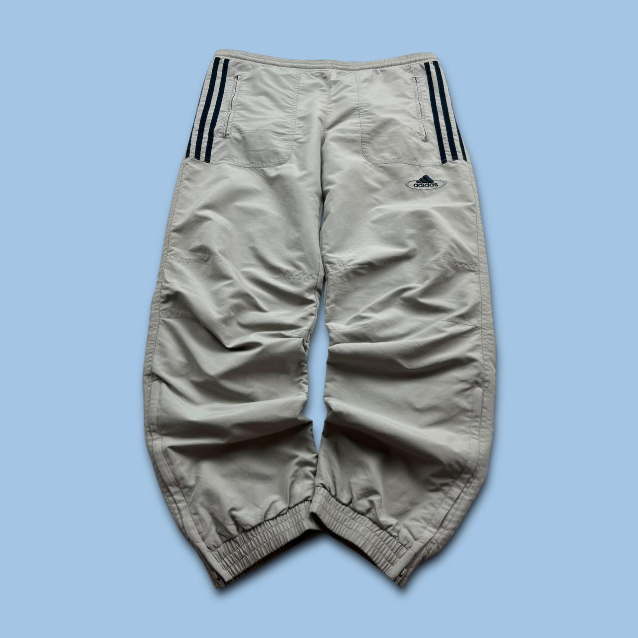 VINTAGE 90s ADIDAS SIDE STRIPE BAGGY TRACKSUIT BOTTOMS BEIGE