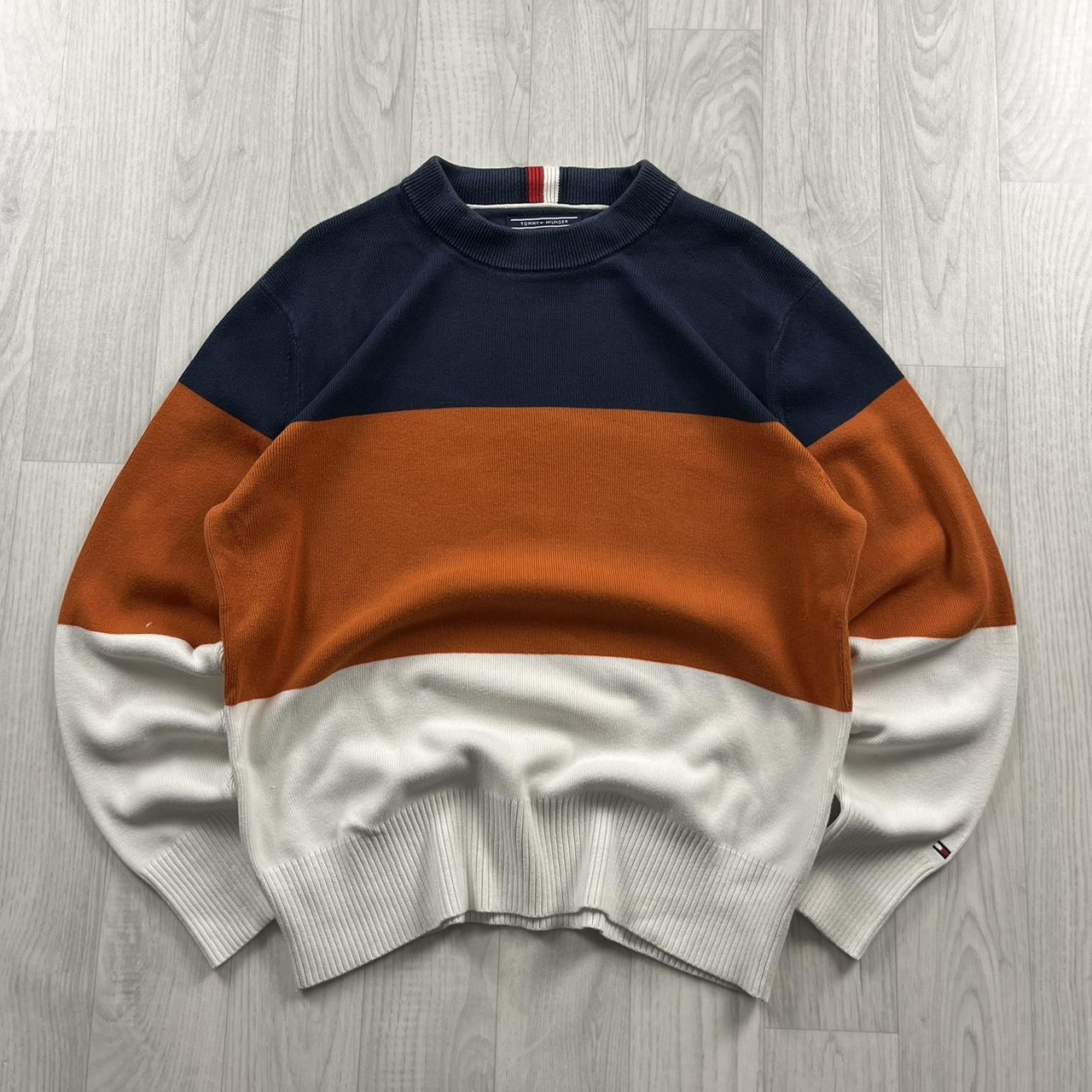 VINTAGE Y2K TOMMY HILFIGER CHUNKY STRIPED KNITTED JUMPER NAVY MULTI