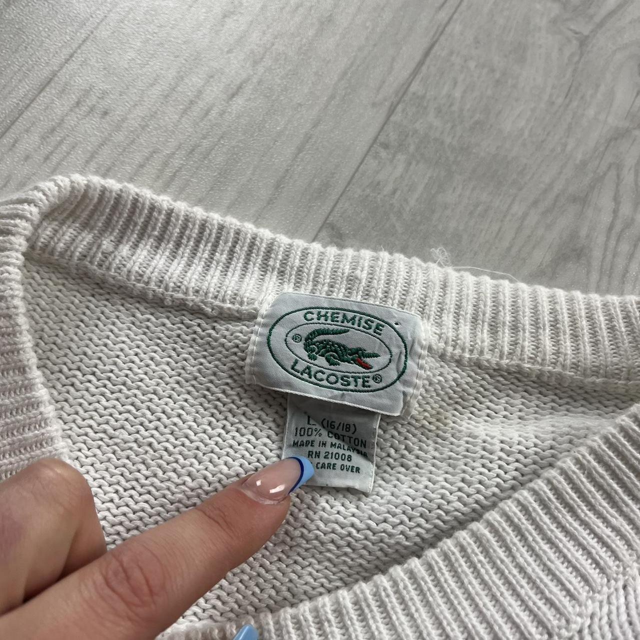 VINTAGE Y2K LACOSTE CHUNKY STRIPED KNITTED JUMPER WHITE NAVY