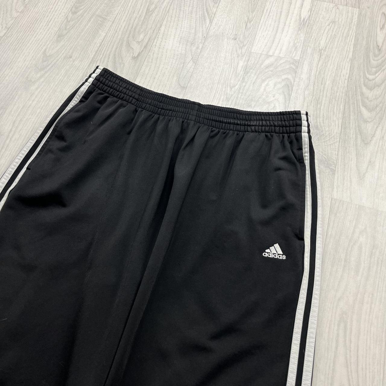 VINTAGE Y2K ADIDAS SIDE STRIPE BAGGY WIDE LEG TRACKSUIT BOTTOMS BLACK WHITE (XL)