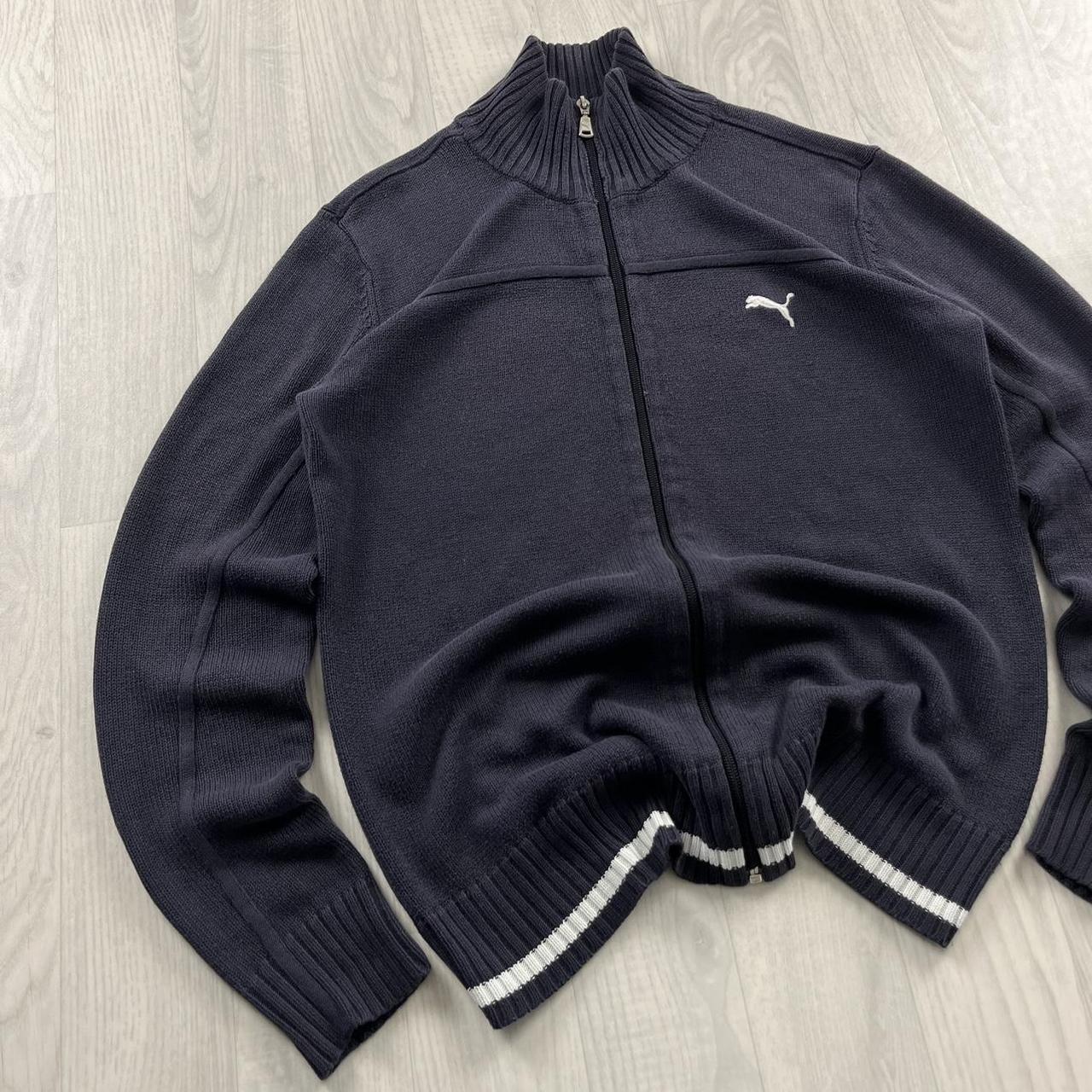 VINTAGE Y2K PUMA CHUNKY KNITTED ZIP JUMPER NAVY