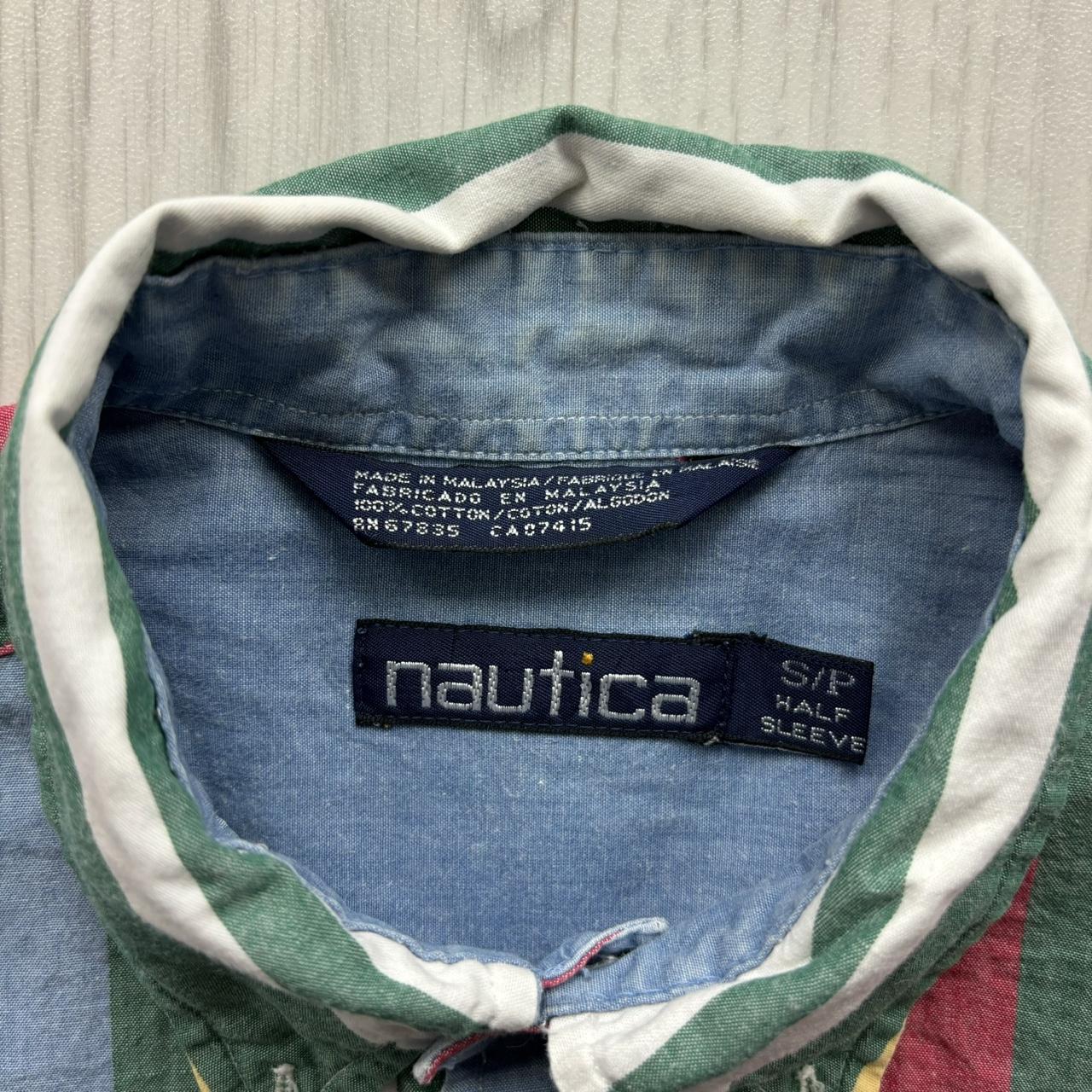 VINTAGE Y2K NAUTICA STRIPED SHORT SLEEVE SHIRT BLUE RED GREEN