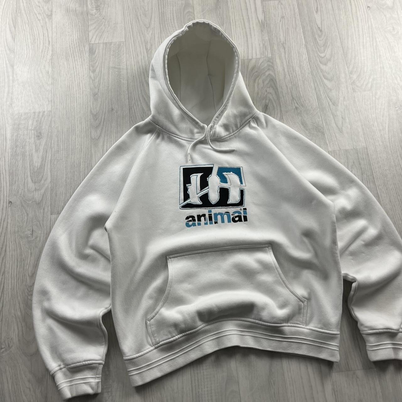 VINTAGE Y2K ANIMAL CENTRE LOGO SURF HOODIE WHITE