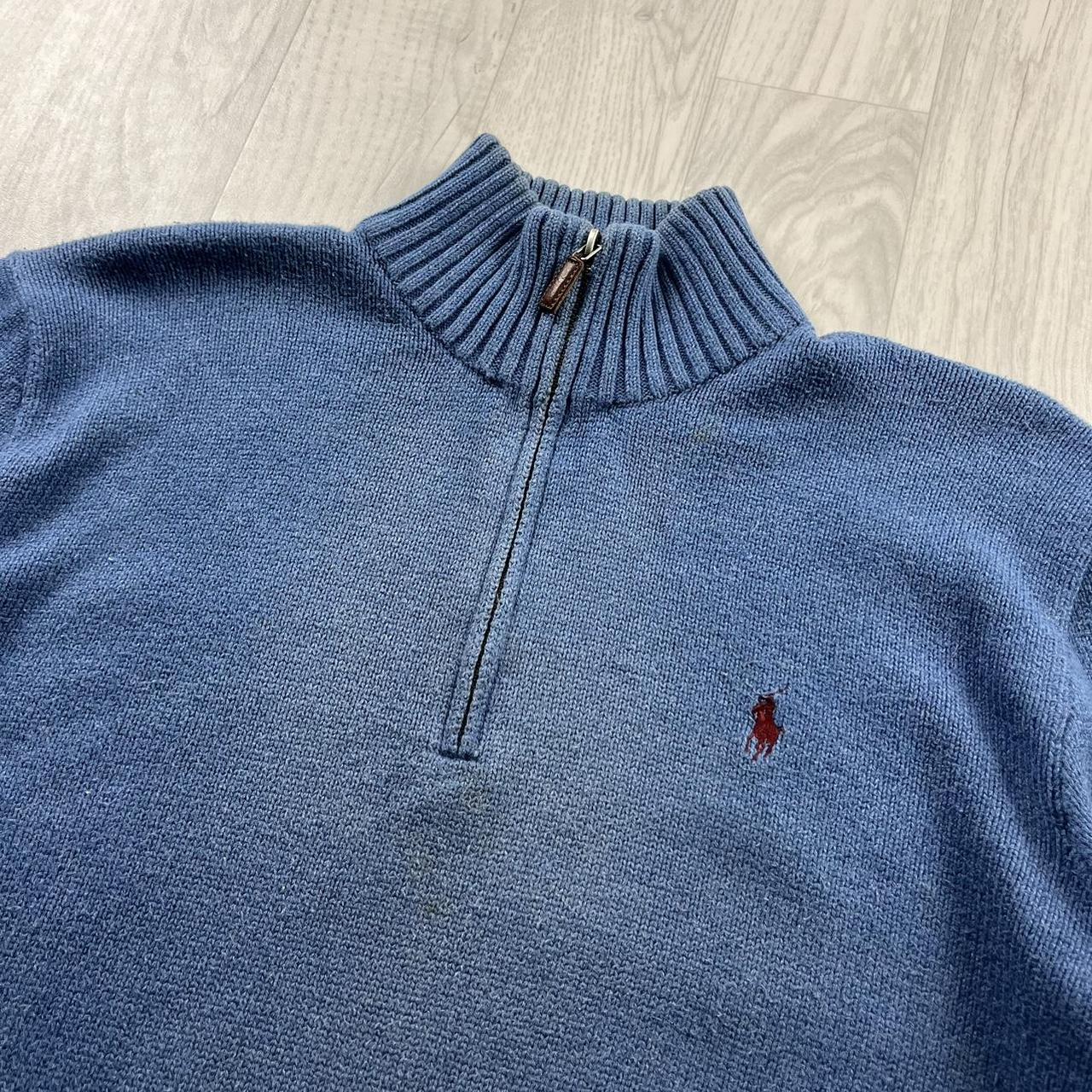 VINTAGE Y2K POLO RALPH LAUREN CHUNKY QUARTER ZIP KNITTED JUMPER BLUE