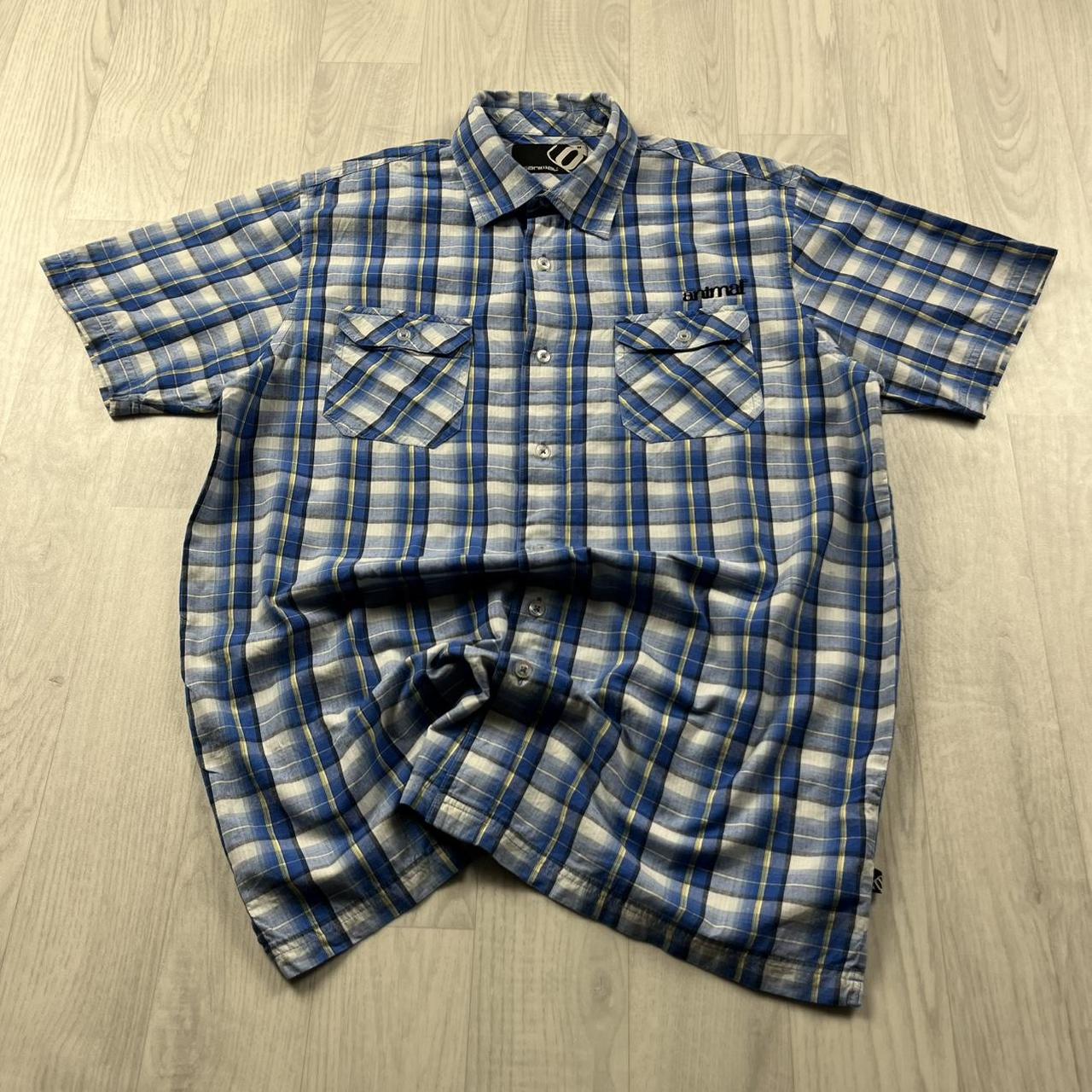 VINTAGE Y2K ANIMAL CHECKERED SHORT SLEEVE SHIRT BLUE