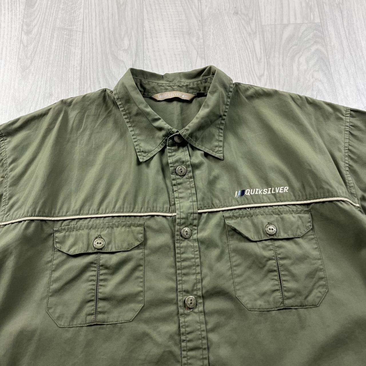 VINTAGE Y2K QUIKSILVER SHORT SLEEVE UTILITY SHIRT GREEN KHAKI