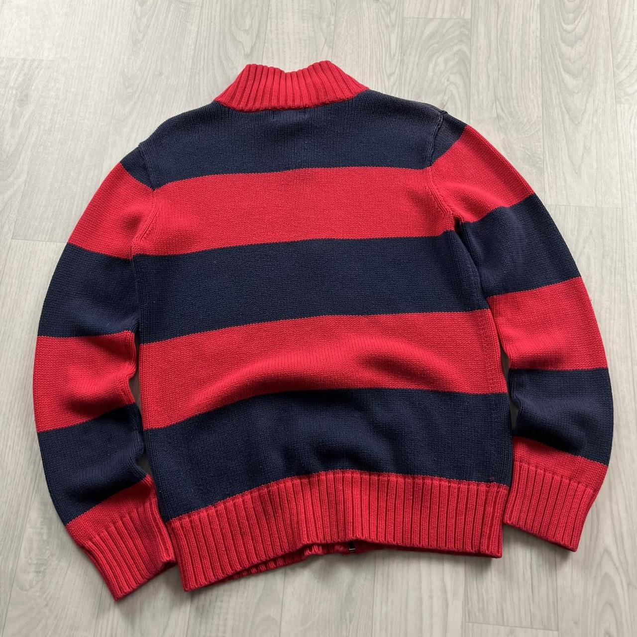 VINTAGE Y2K POLO RALPH LAUREN CHUNKY STRIPED ZIP KNITTED JUMPER NAVY RED