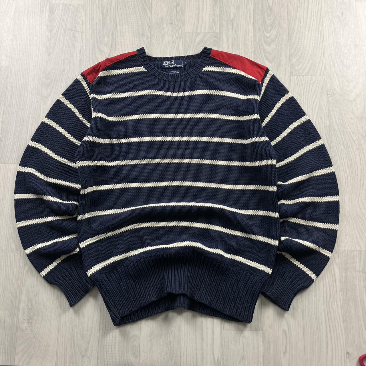 VINTAGE Y2K POLO RALPH LAUREN CHUNKY STRIPED KNITTED JUMPER NAVY