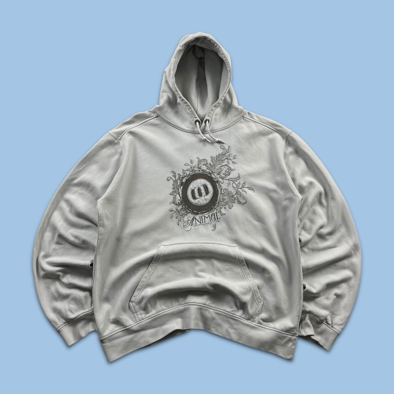 VINTAGE Y2K ANIMAL GRAPHIC HOODIE GREY WHITE