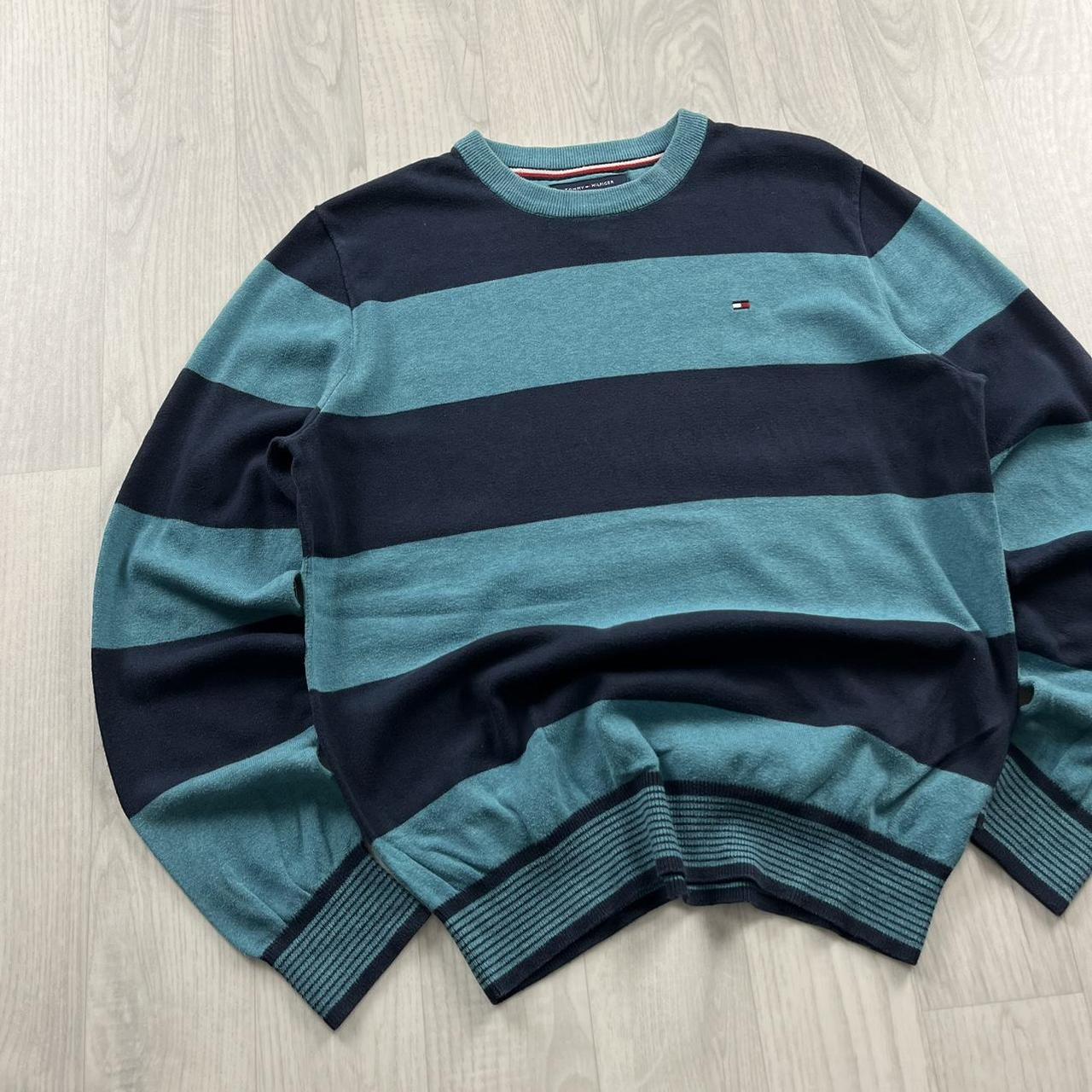 VINTAGE Y2K TOMMY HILFIGER STRIPED KNITTED JUMPER NAVY BLUE