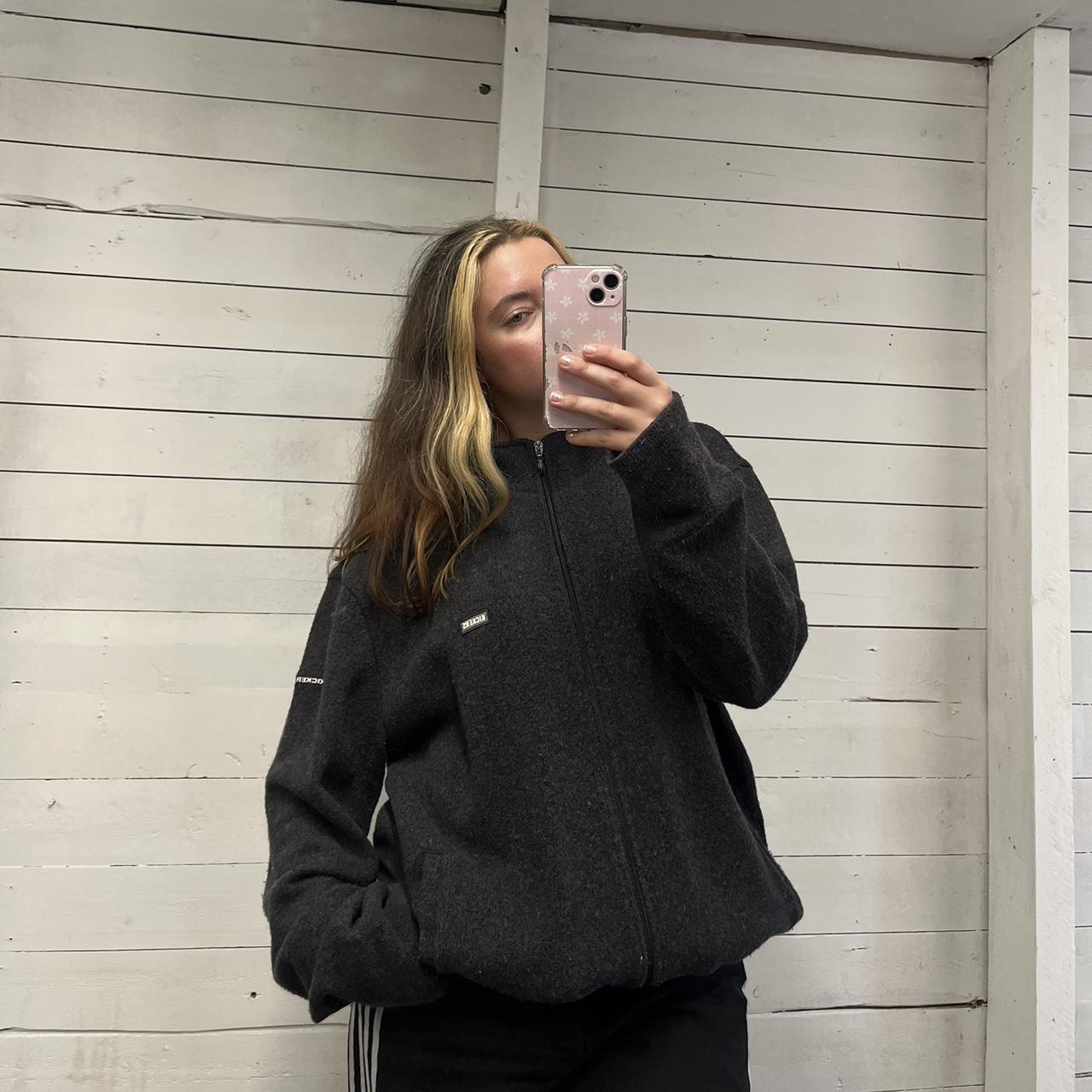 VINTAGE Y2K KICKERS CHUNKY QUARTER ZIP KNITTED JUMPER GREY (XL)