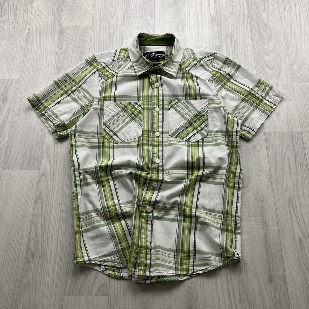 VINTAGE Y2K ALPINESTARS PLAID SHORT SLEEVE SHIRT GREEN WHITE