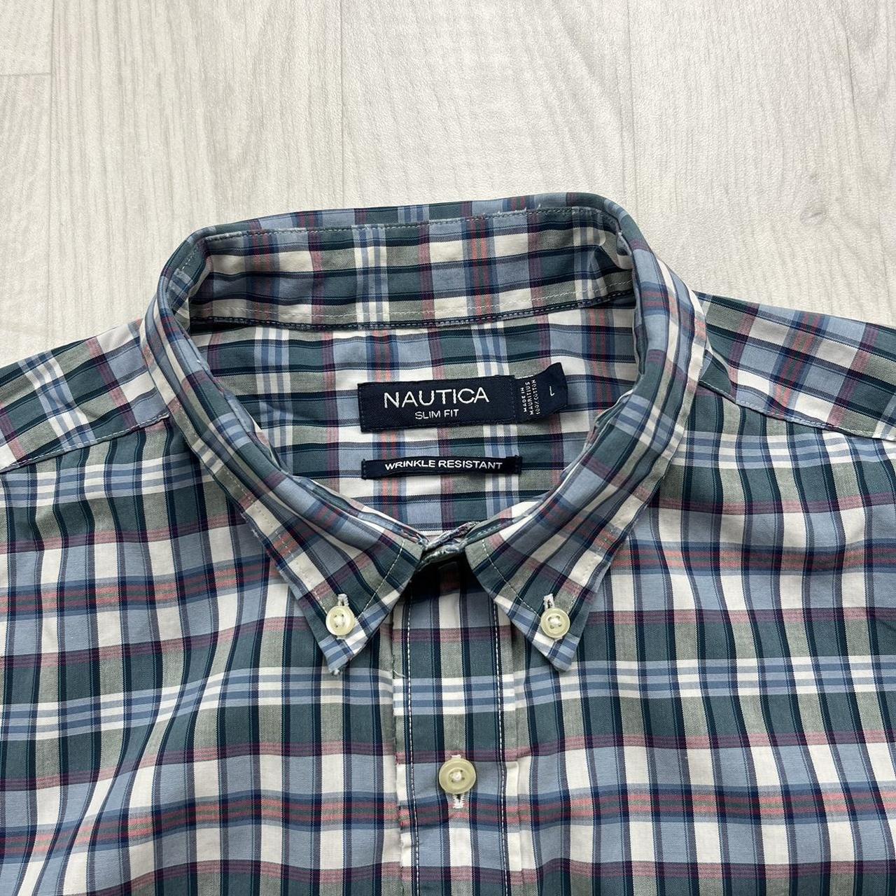 VINTAGE Y2K NAUTICA SHORT SLEEVE PLAID BUTTON UP SHIRT GREEN