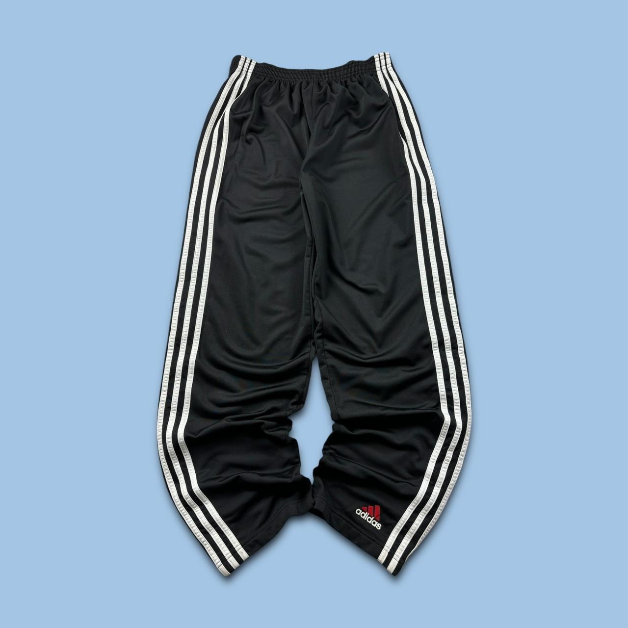 VINTAGE 90s ADIDAS BAGGY POPPER TRACKSUIT BOTTOMS BLACK