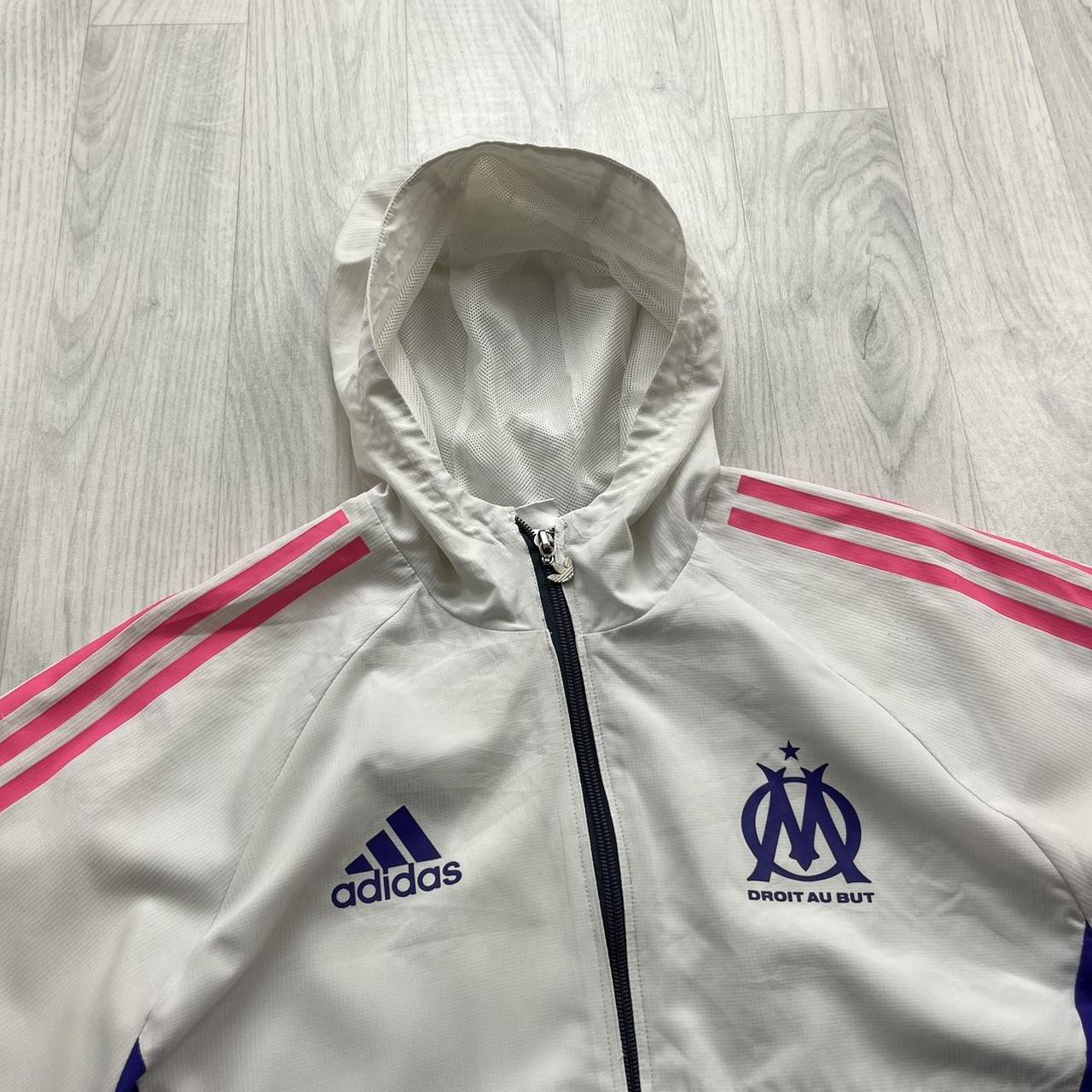 ADIDAS MARSEILLE FOOTBALL WINDBREAKER TRACK JACKET WHITE / PURPLE