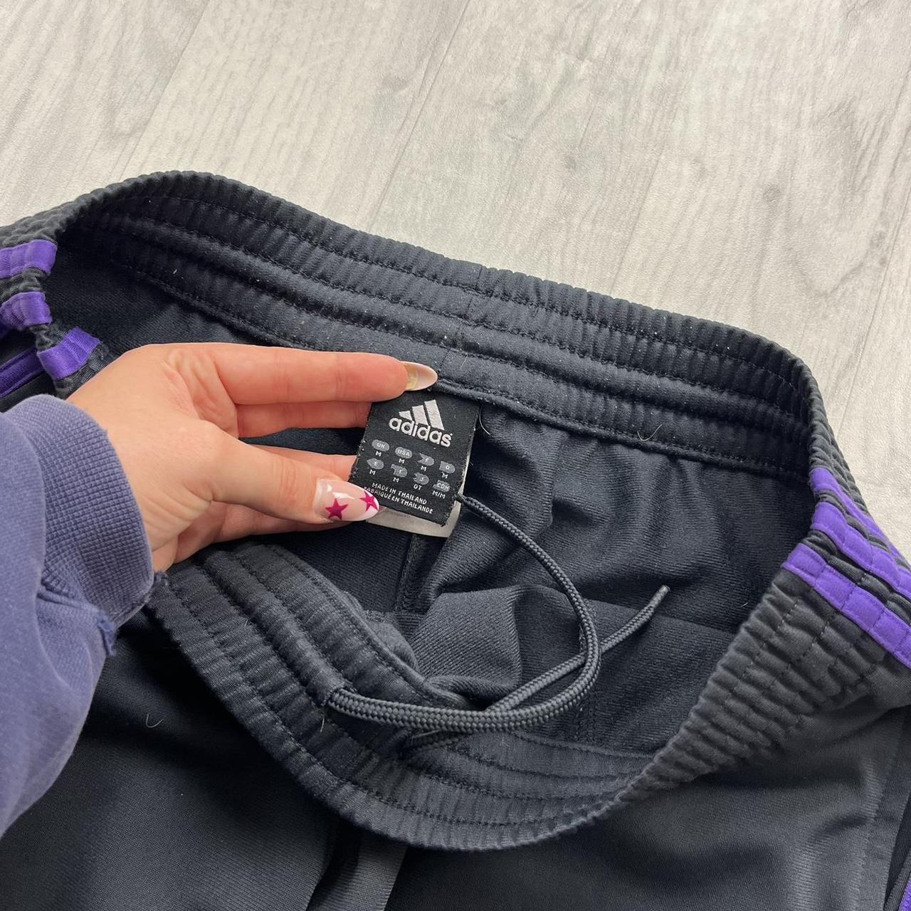 VINTAGE Y2K ADIDAS SIDE STRIPE BAGGY TRACKSUIT BOTTOMS GREY PURPLE (L)