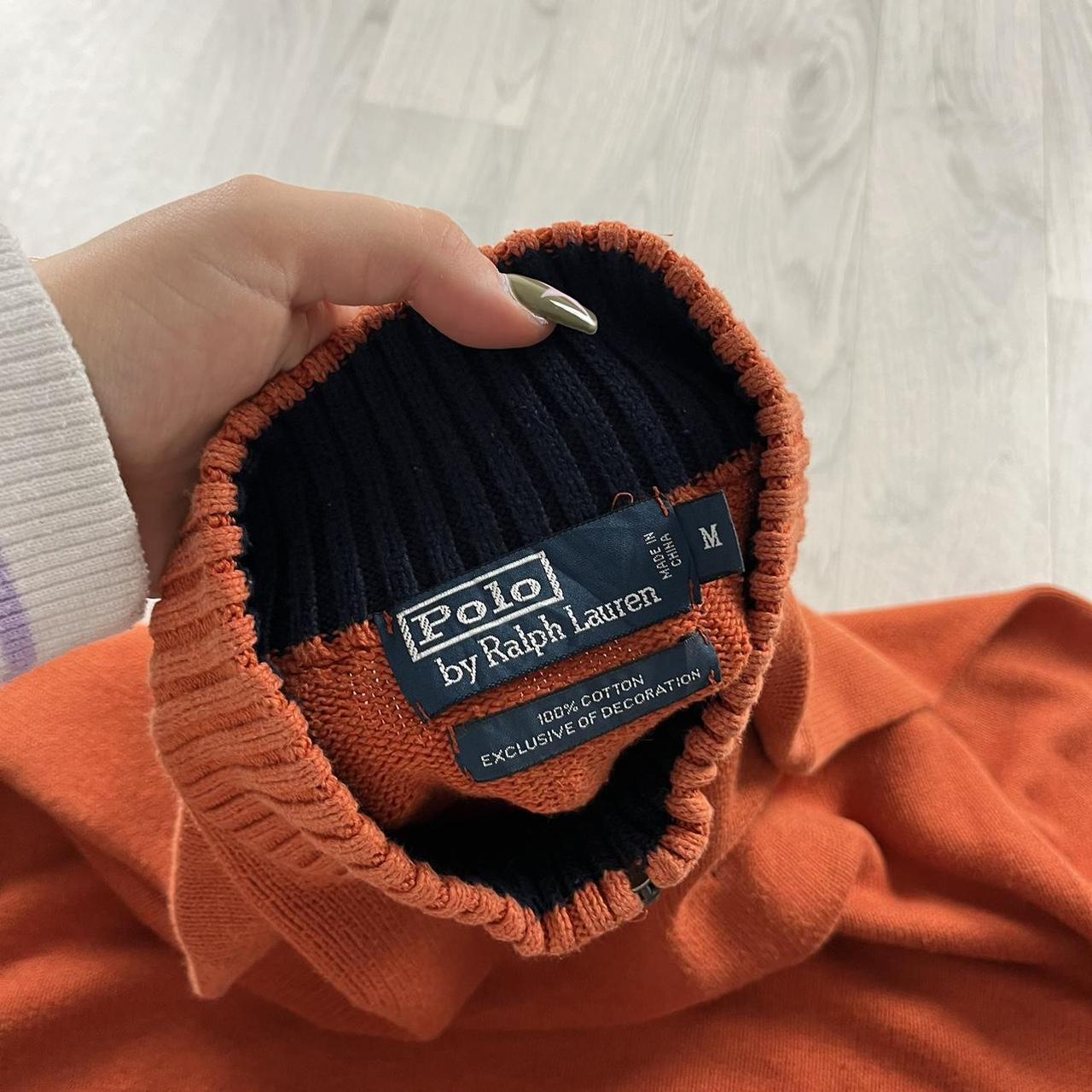 VINTAGE Y2K POLO RALPH LAUREN QUARTER ZIP CHUNKY KNITTED JUMPER ORANGE