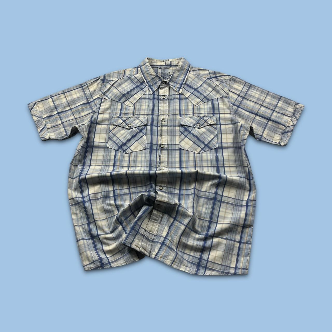 VINTAGE Y2K CHEROKEE CHECKERED SHORT SLEEVE SHIRT BLUE