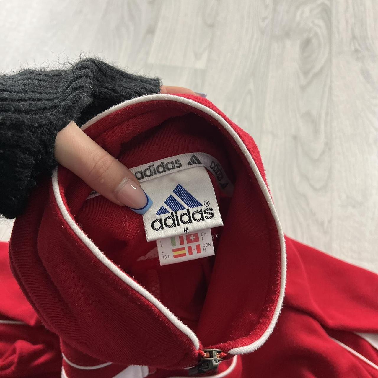 VINTAGE Y2K ADIDAS QUARTER ZIP STRIPED SWEATSHIRT RED WHITE