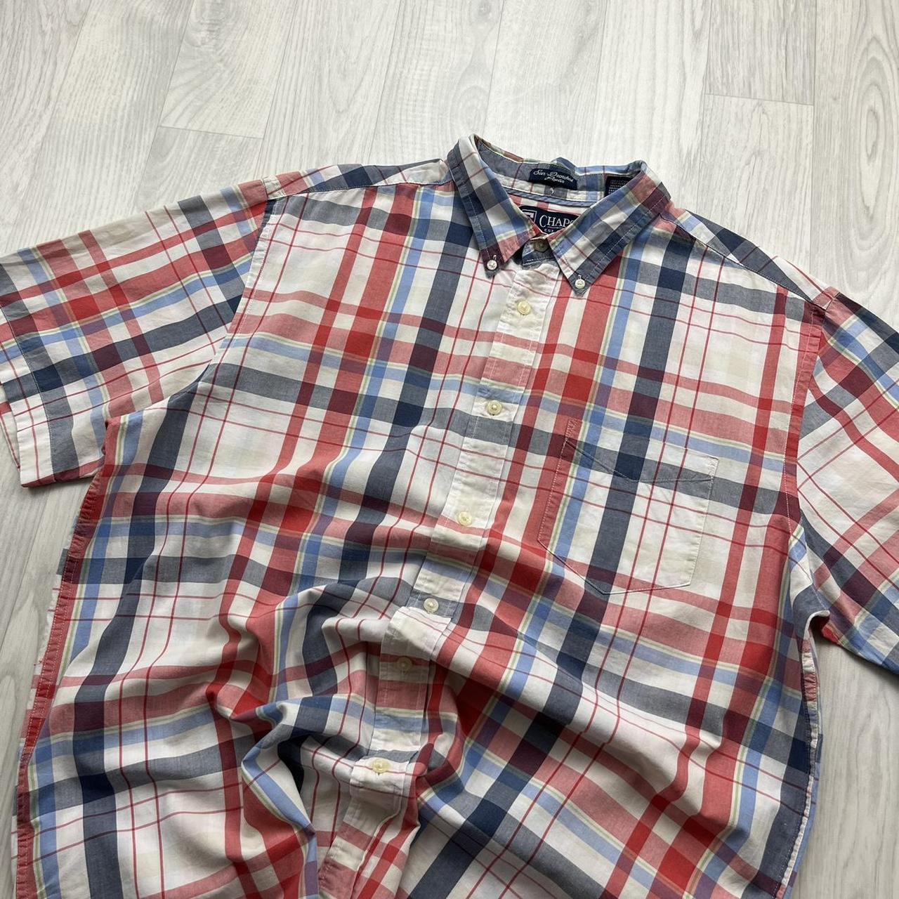 VINTAGE Y2K CHAPS PLAID BUTTON UP SHORT SLEEVE SHIRT WHITE