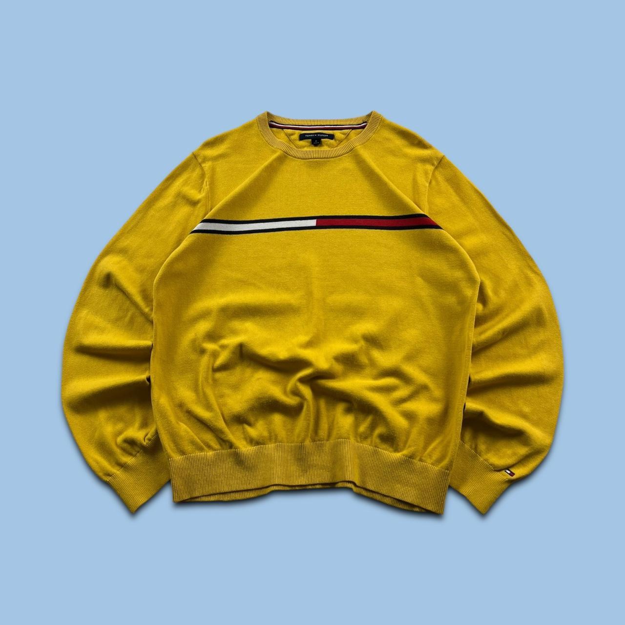 VINTAGE Y2K TOMMY HILFIGER FLAG KNITTED JUMPER YELLOW (M)