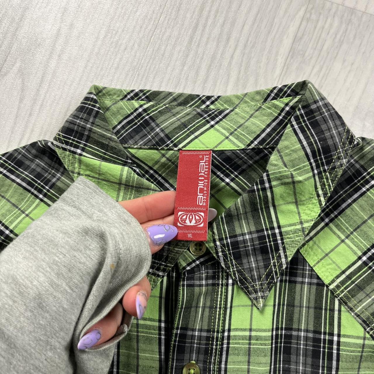 VINTAGE Y2K ANIMAL CHECKERED SHORT SLEEVE SHIRT GREEN