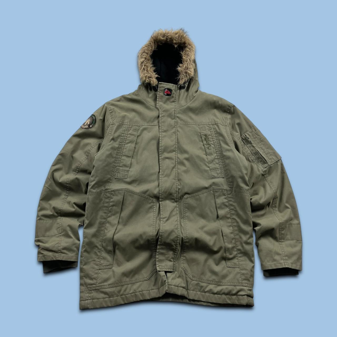 VINTAGE Y2K QUIKSILVER SKI HOODED PARKER JACKET KHAKI