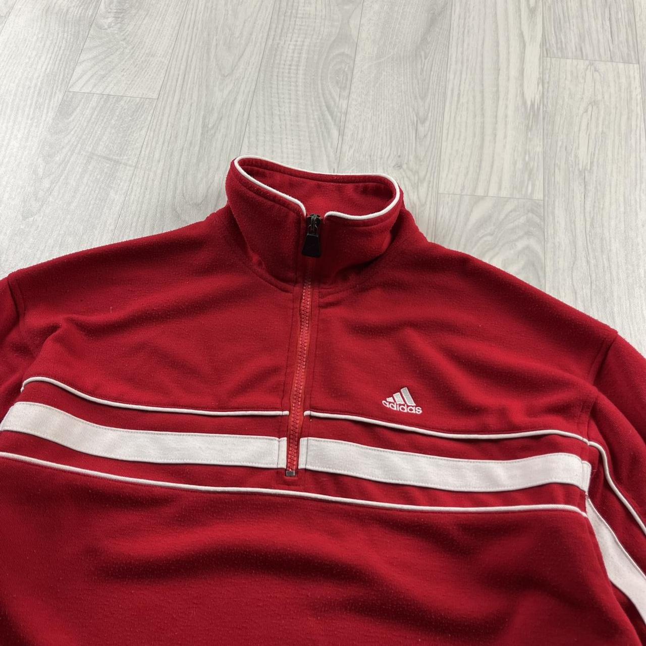 VINTAGE Y2K ADIDAS QUARTER ZIP STRIPED SWEATSHIRT RED WHITE