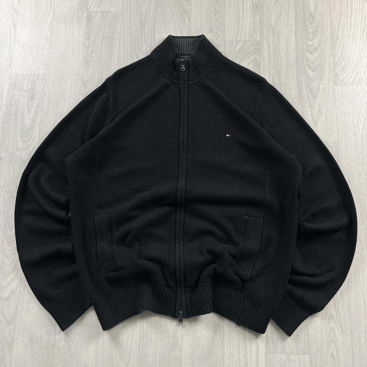 VINTAGE Y2K TOMMY HILFIGER ZIP KNITTED JUMPER BLACK (XL)