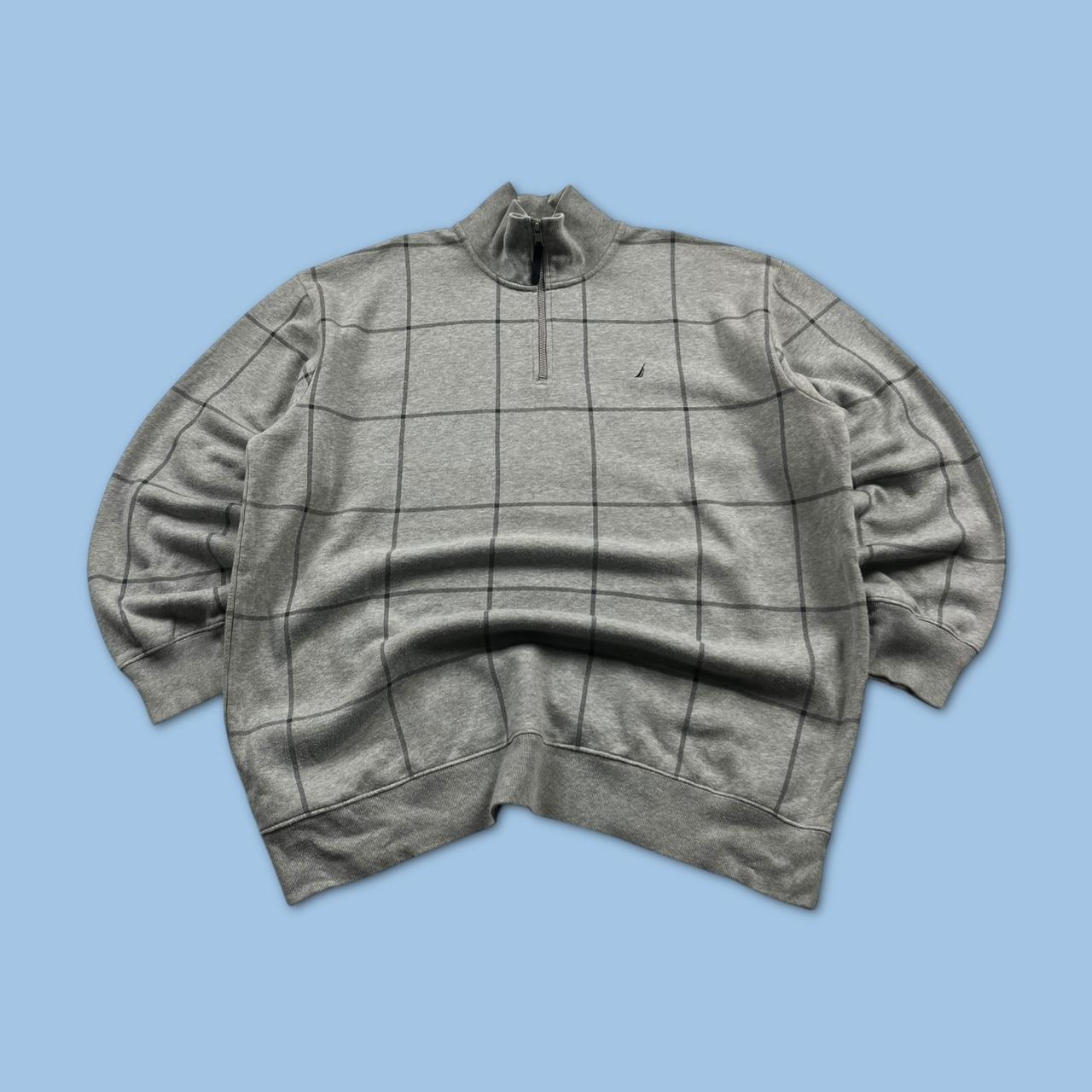 VINTAGE Y2K NAUTICA CHECKERED QUARTER ZIP SWEATSHIRT GREY