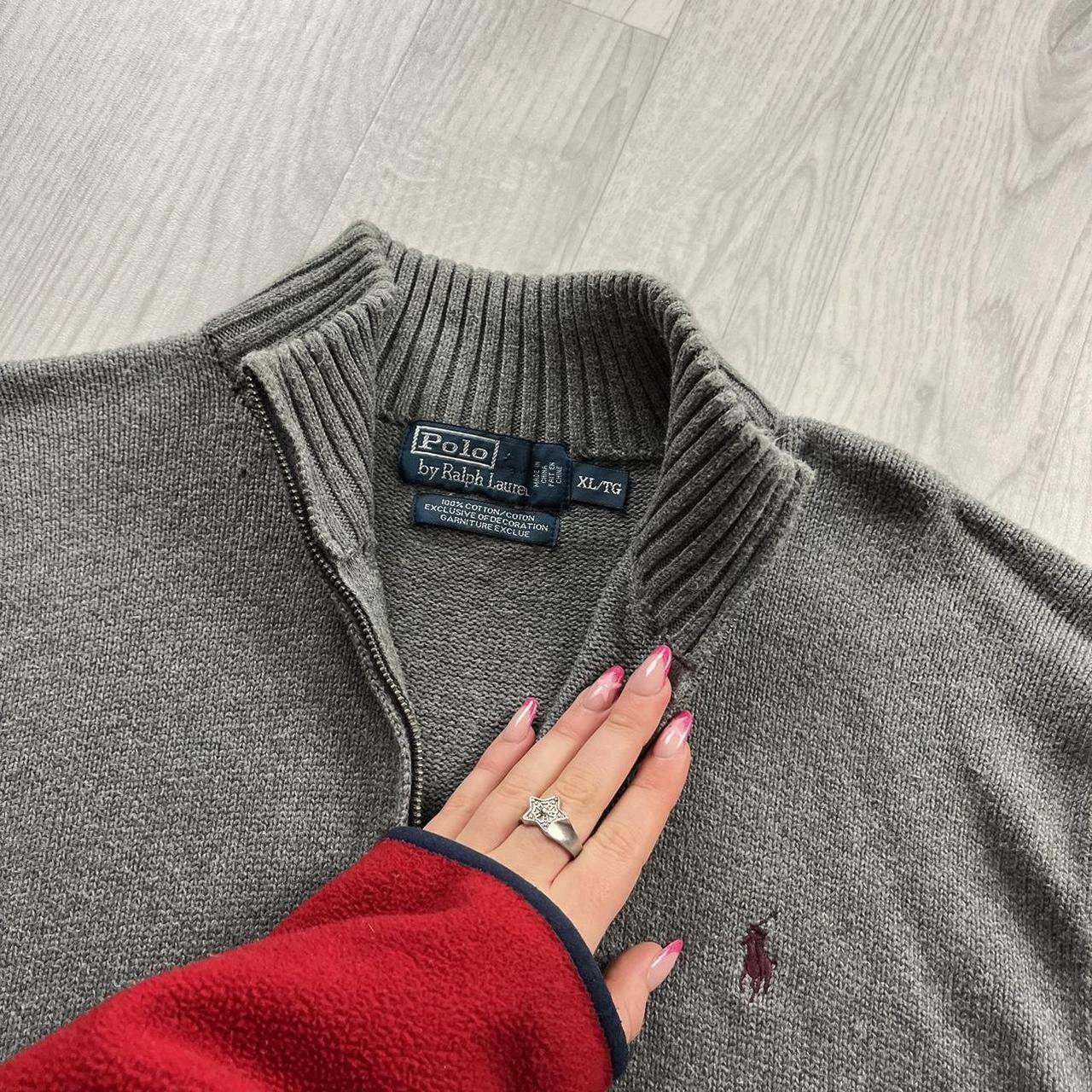VINTAGE Y2K POLO RALPH LAUREN CHUNKY QUARTER ZIP KNITTED JUMPER GREY