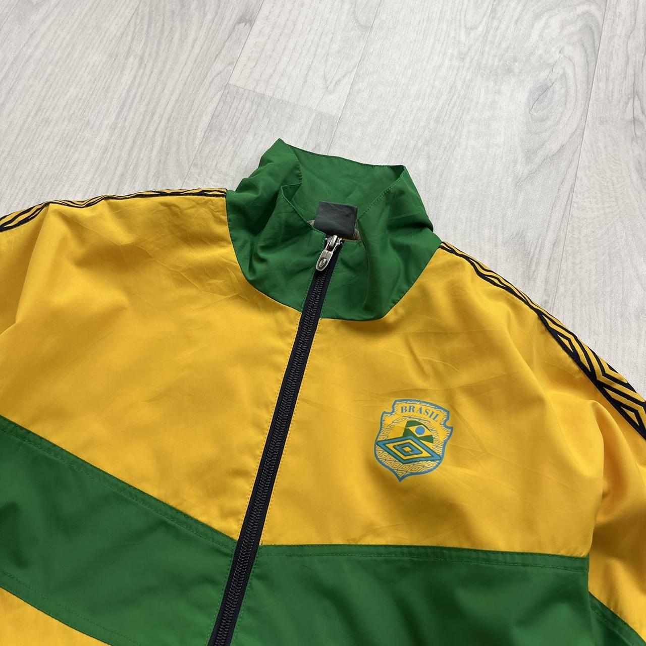 VINTAGE Y2K UMBRO BRAZIL WINDBREAKER TRACKSUIT JACKET YELLOW / GREEN