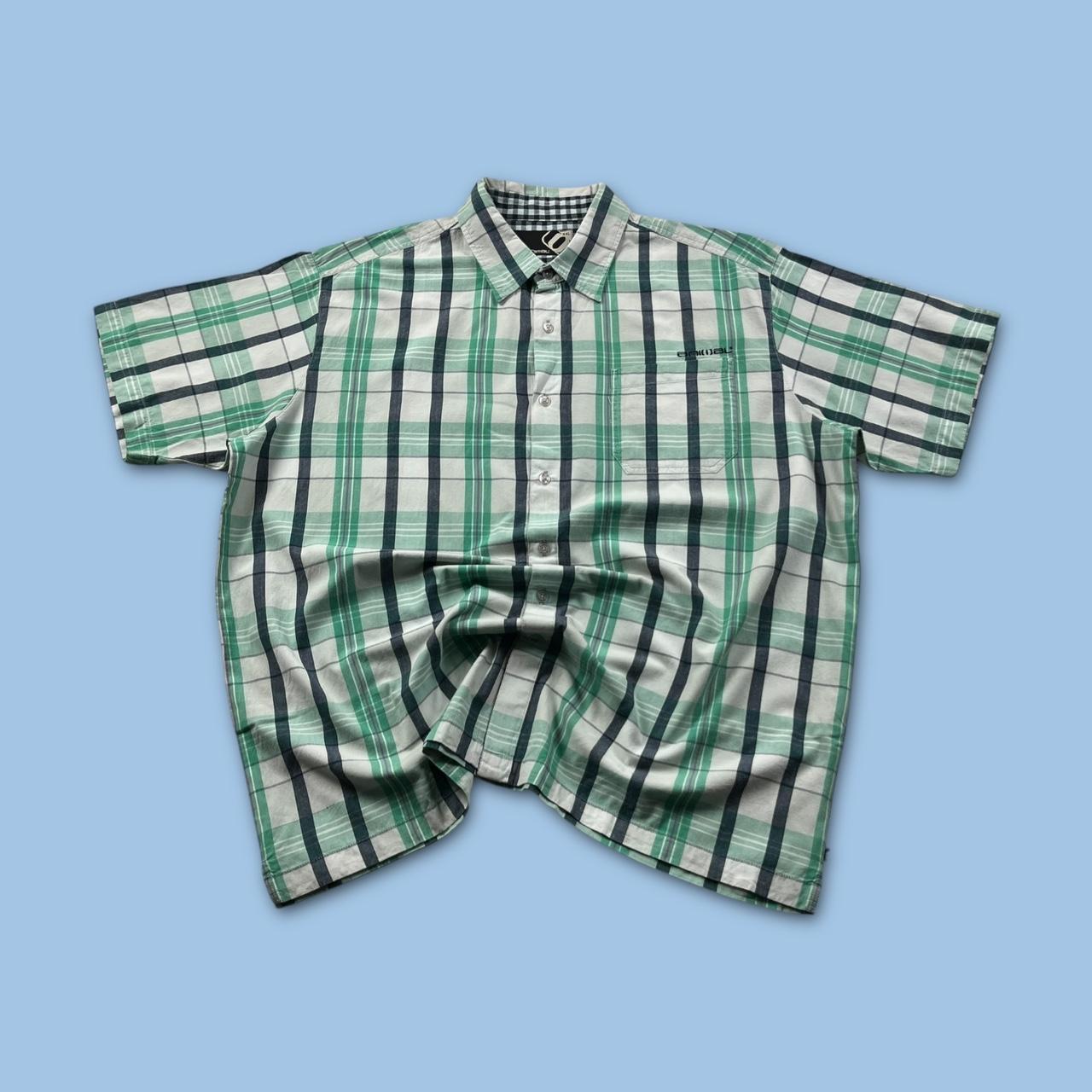 VINTAGE Y2K ANIMAL CHECKERED SHORT SLEEVE SHIRT GREEN