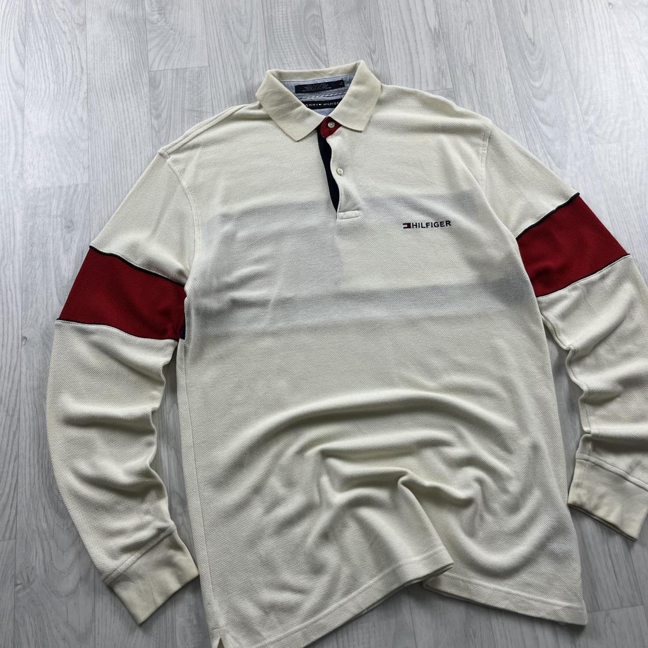 VINTAGE Y2K TOMMY HILFIGER KNITTED POLO JUMPER CREAM