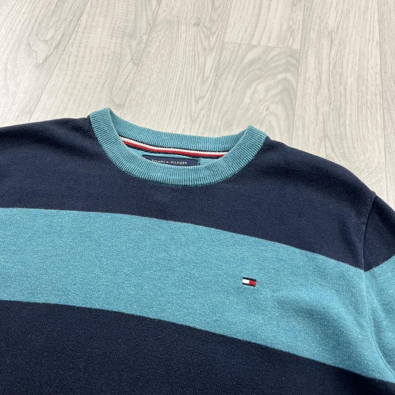 VINTAGE Y2K TOMMY HILFIGER STRIPED KNITTED JUMPER NAVY BLUE