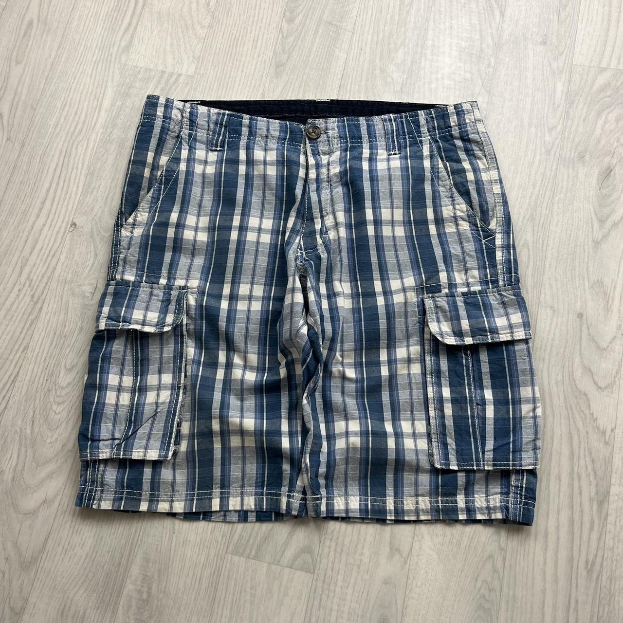 VINTAGE Y2K BAGGY CHECKERED PLAID SHORTS BLUE / WHITE