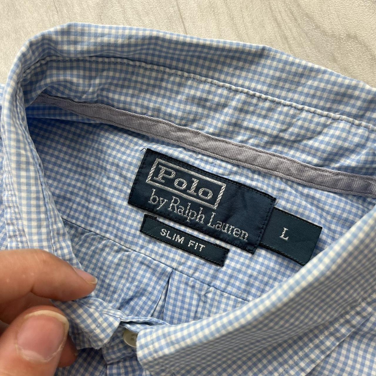 VINTAGE Y2K RALPH LAUREN CHECKERED BUTTON UP SHORT SLEEVE SHIRT BLUE