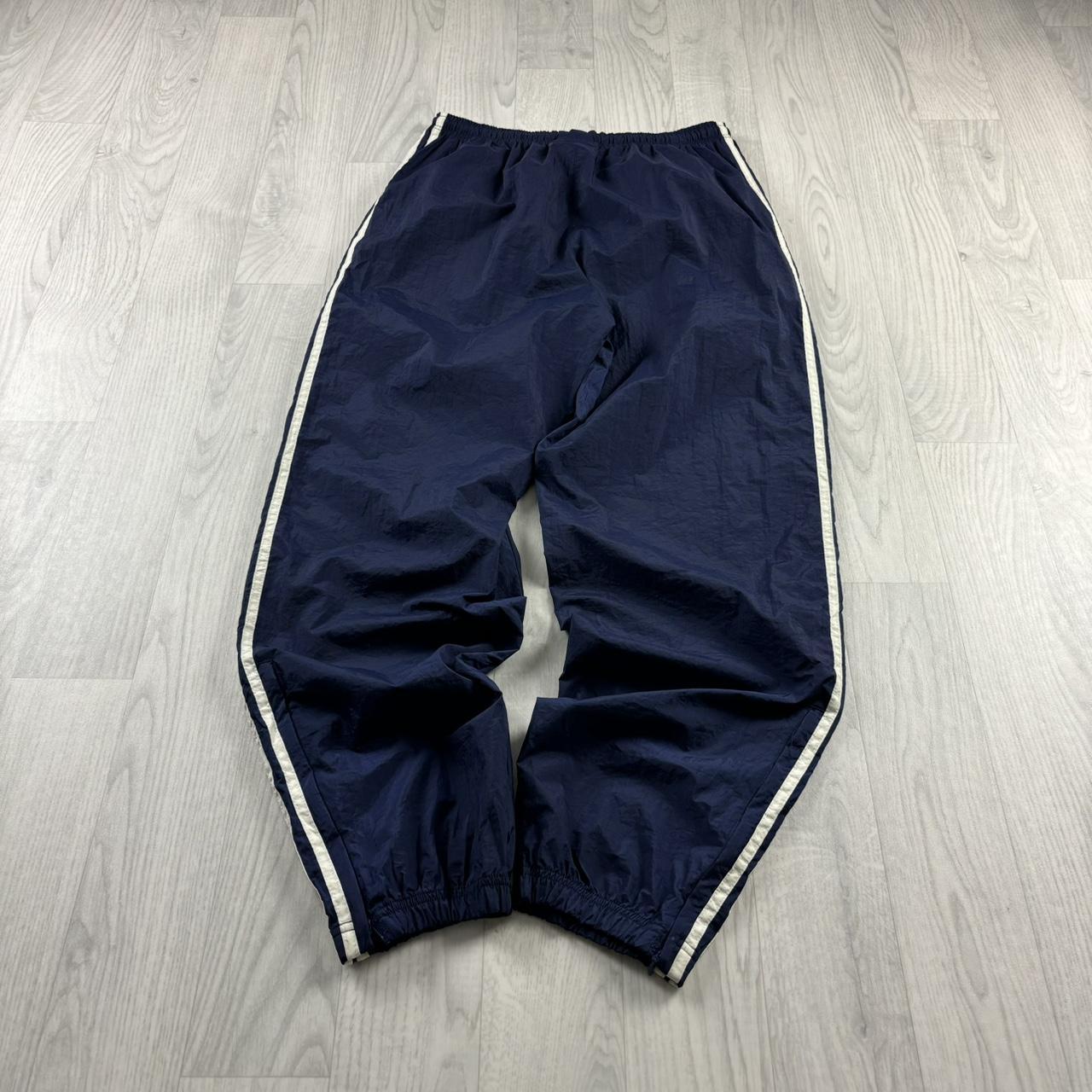 VINTAGE 90s ADIDAS BAGGY SHELL TRACKSUIT BOTTOMS NAVY (M)