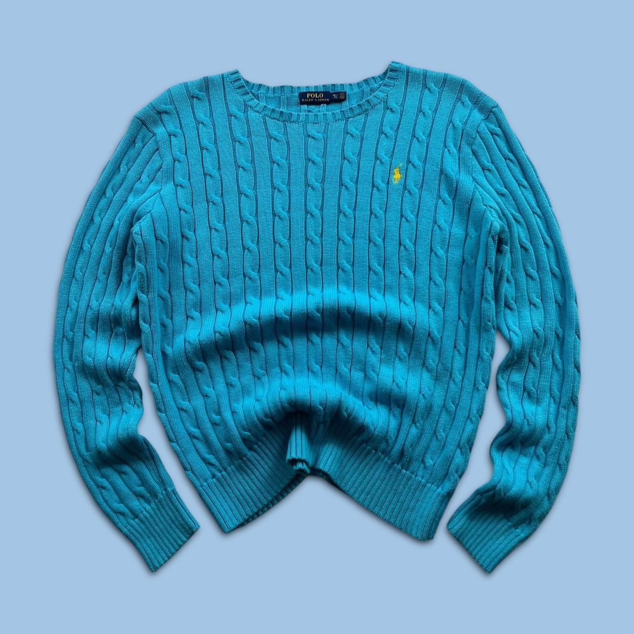 VINTAGE Y2K POLO RALPH LAUREN CHUNKY CABLE KNITTED JUMPER BLUE