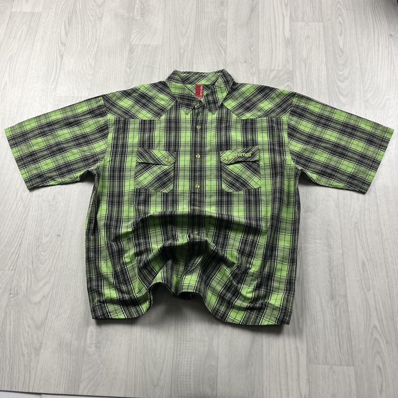 VINTAGE Y2K ANIMAL CHECKERED SHORT SLEEVE SHIRT GREEN