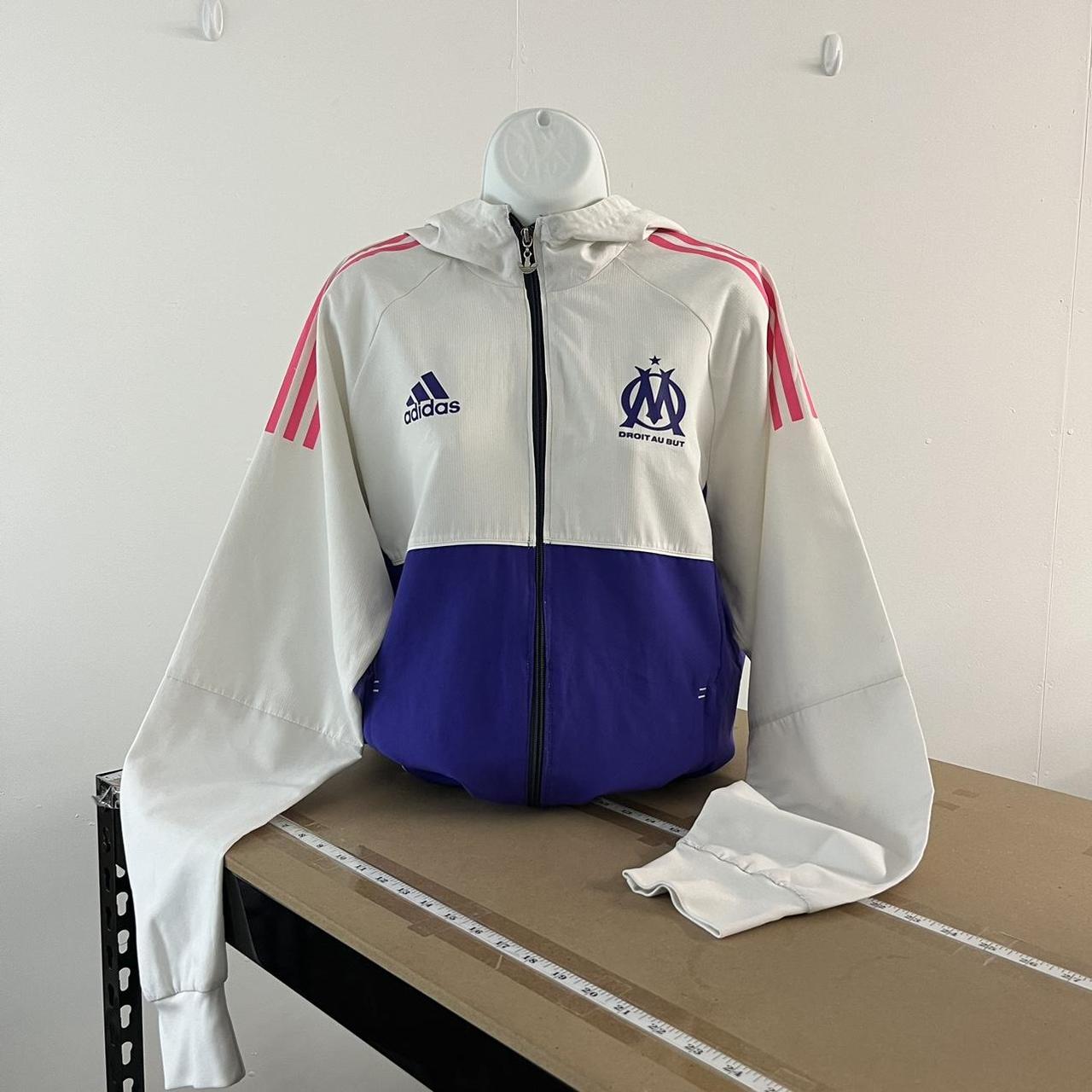 ADIDAS MARSEILLE FOOTBALL WINDBREAKER TRACK JACKET WHITE / PURPLE
