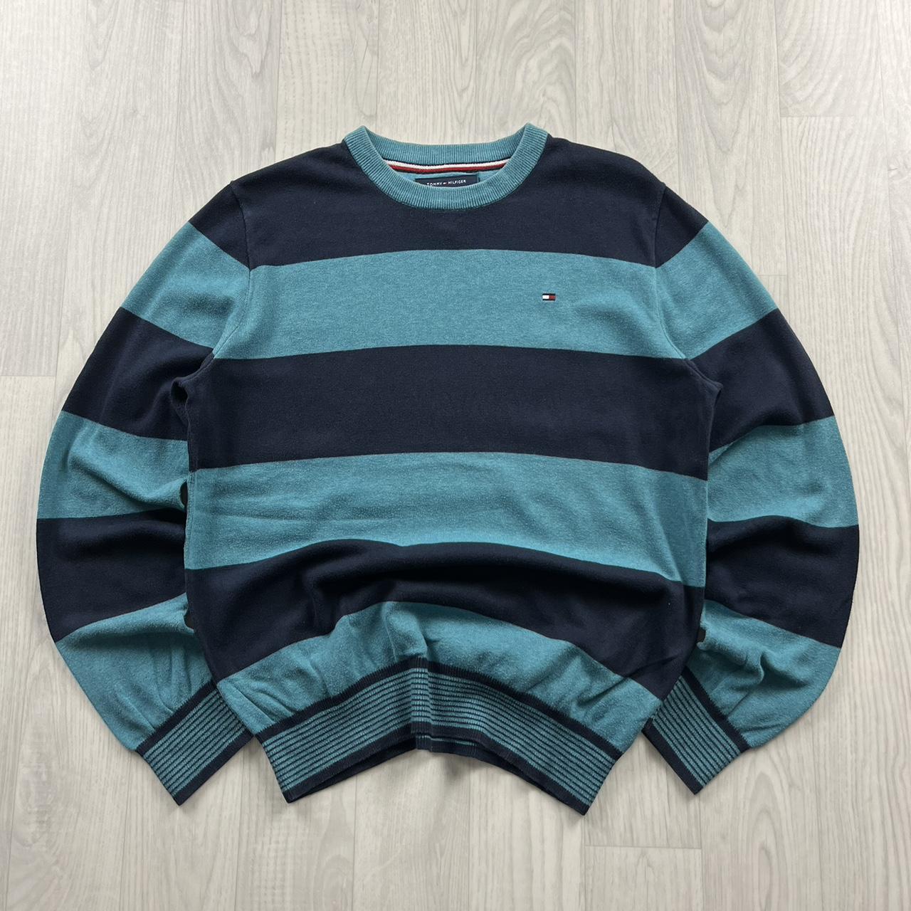 VINTAGE Y2K TOMMY HILFIGER STRIPED KNITTED JUMPER NAVY BLUE