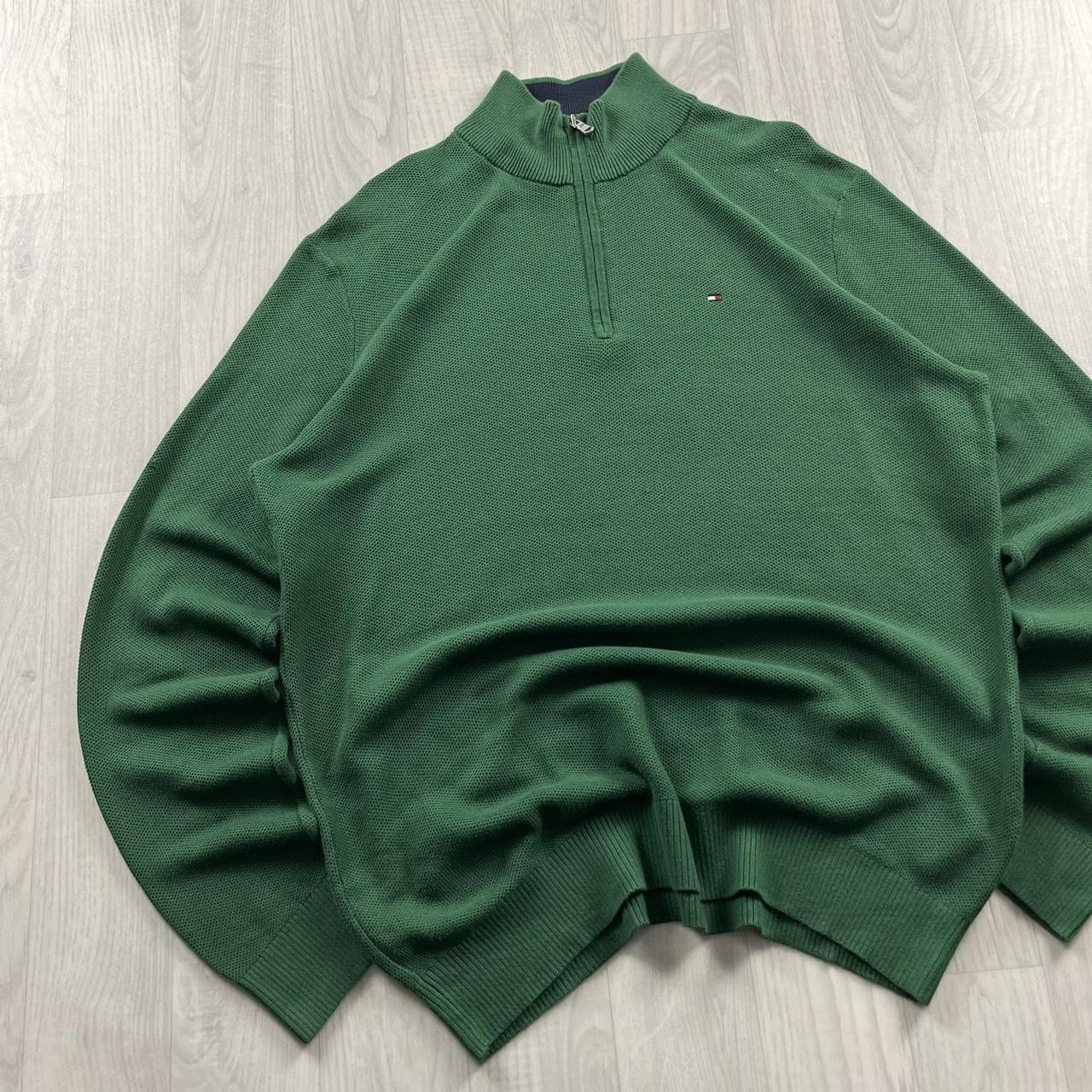 VINTAGE Y2K TOMMY HILFIGER QUARTER ZIP KNITTED JUMPER GREEN