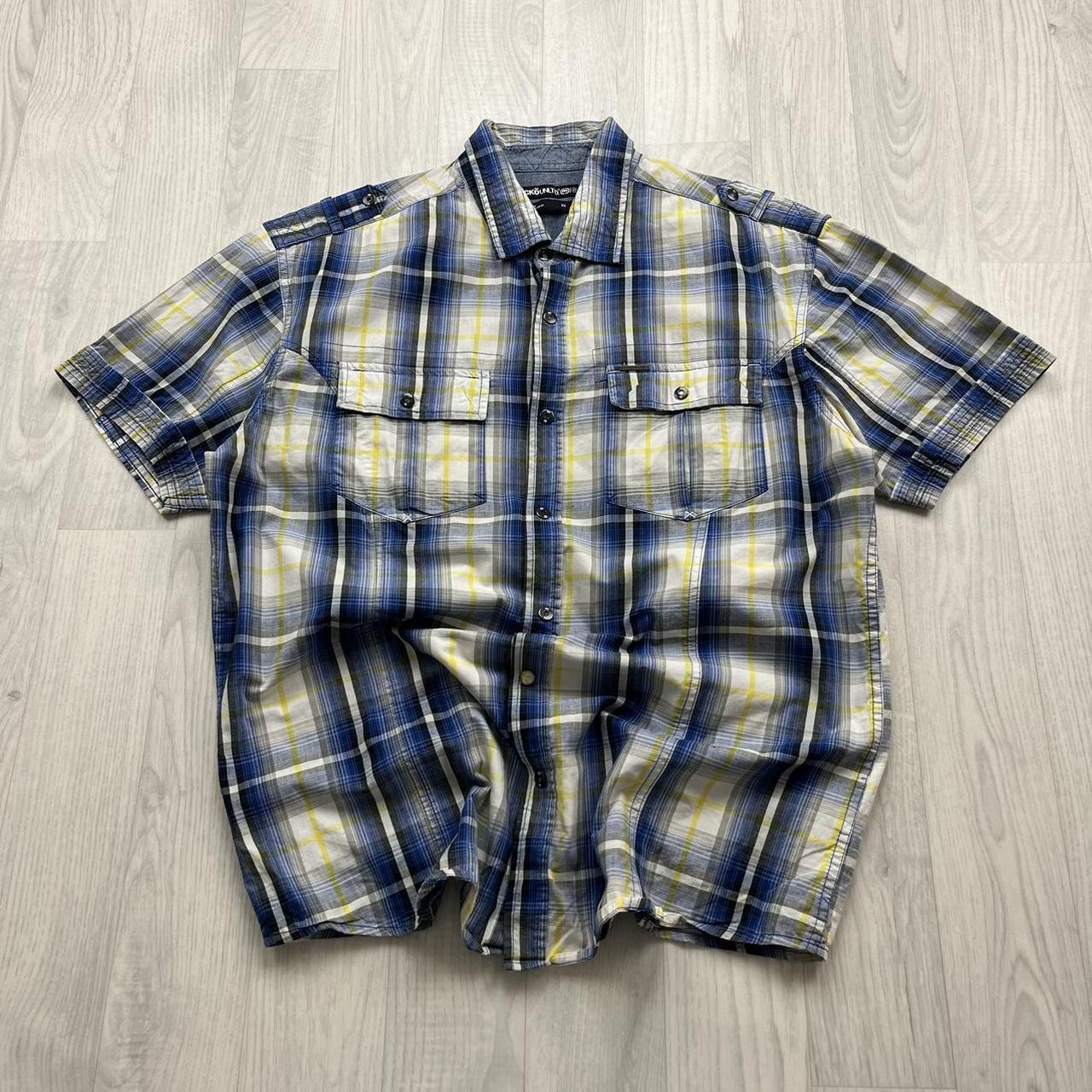 VINTAGE Y2K ECKO UNLTD PLAID SHORT SLEEVE BUTTON UP SHIRT BLUE / YELLOW