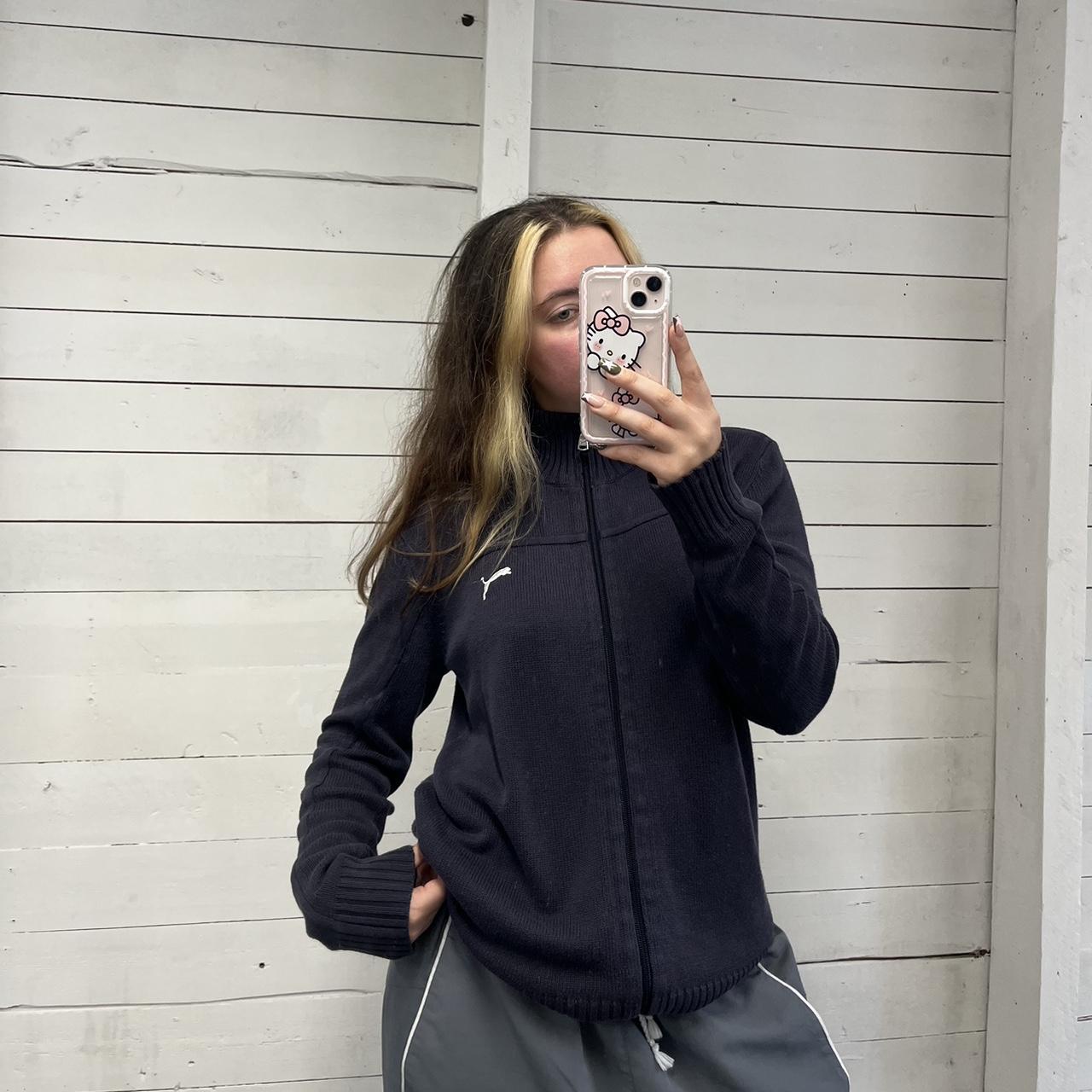 VINTAGE Y2K PUMA CHUNKY KNITTED ZIP JUMPER NAVY