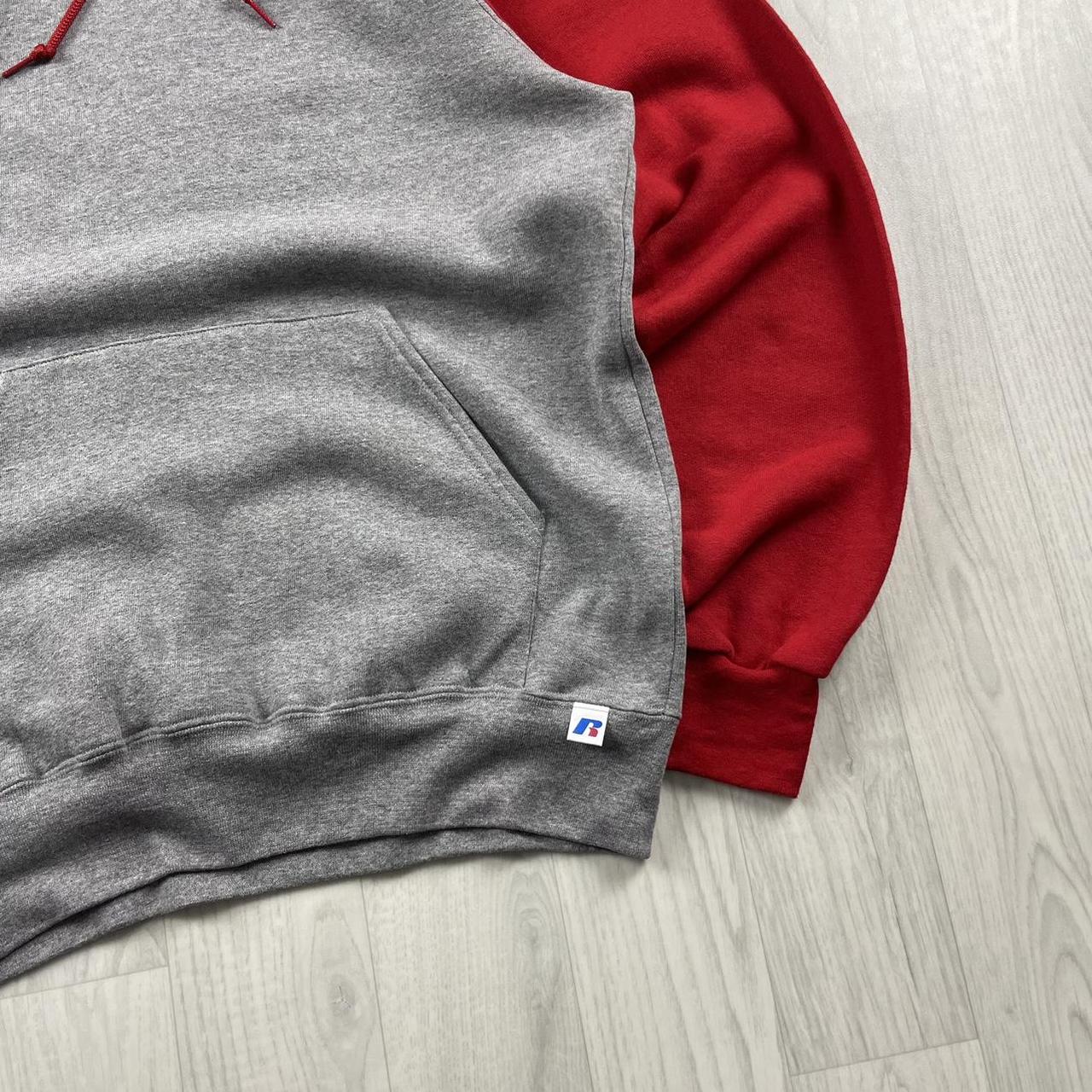 VINTAGE RUSSELL ATHLETIC BLANK HOODIE RED GREY (M)