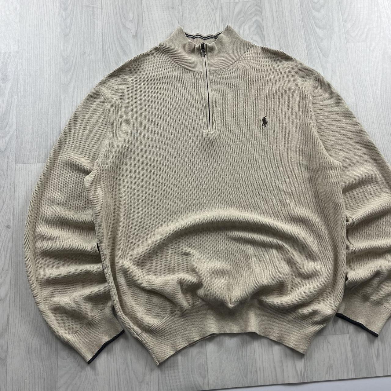 VINTAGE Y2K POLO RALPH LAUREN QUARTER ZIP KNITTED JUMPER BEIGE