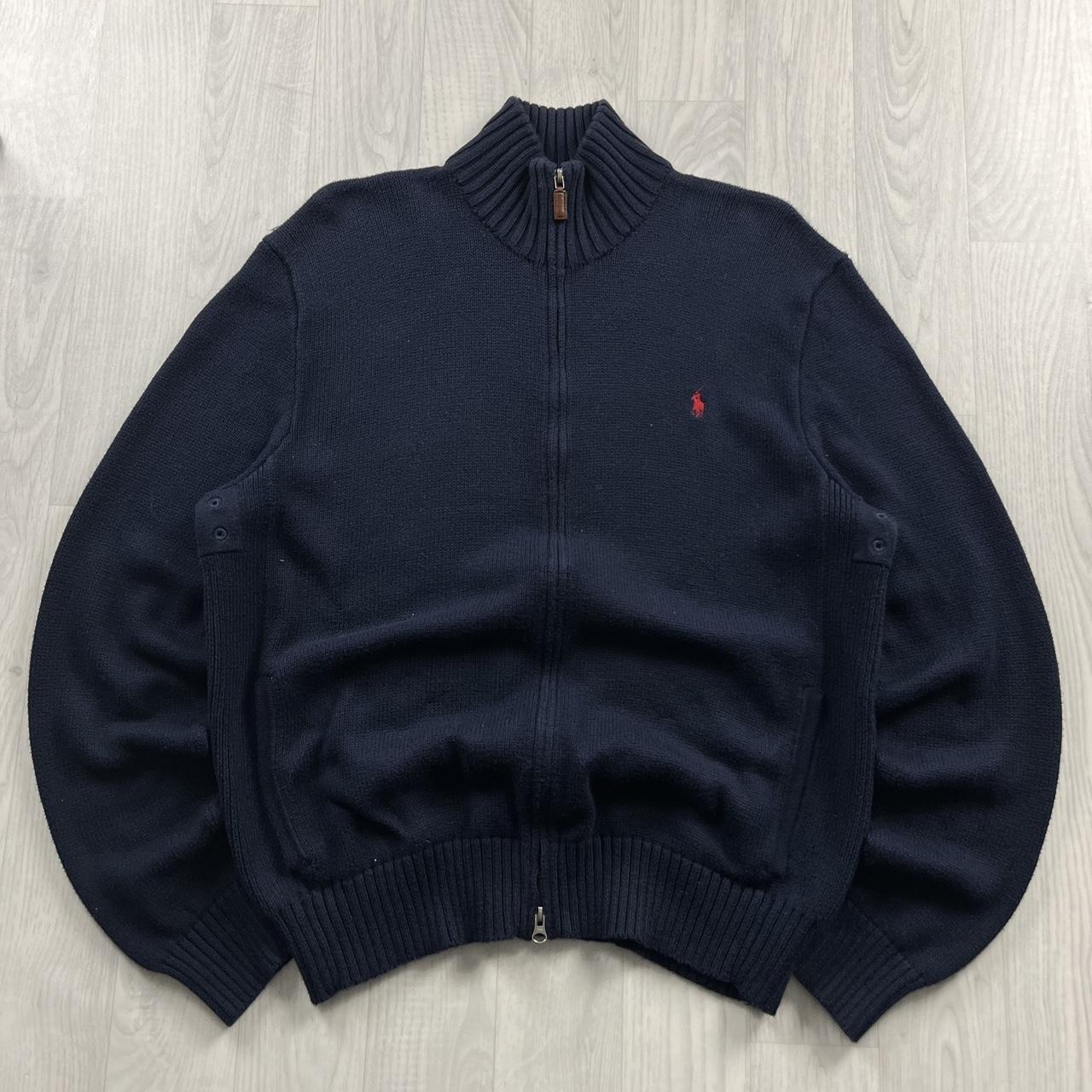 VINTAGE Y2K POLO RALPH LAUREN ZIP CHUNKY KNITTED JUMPER NAVY