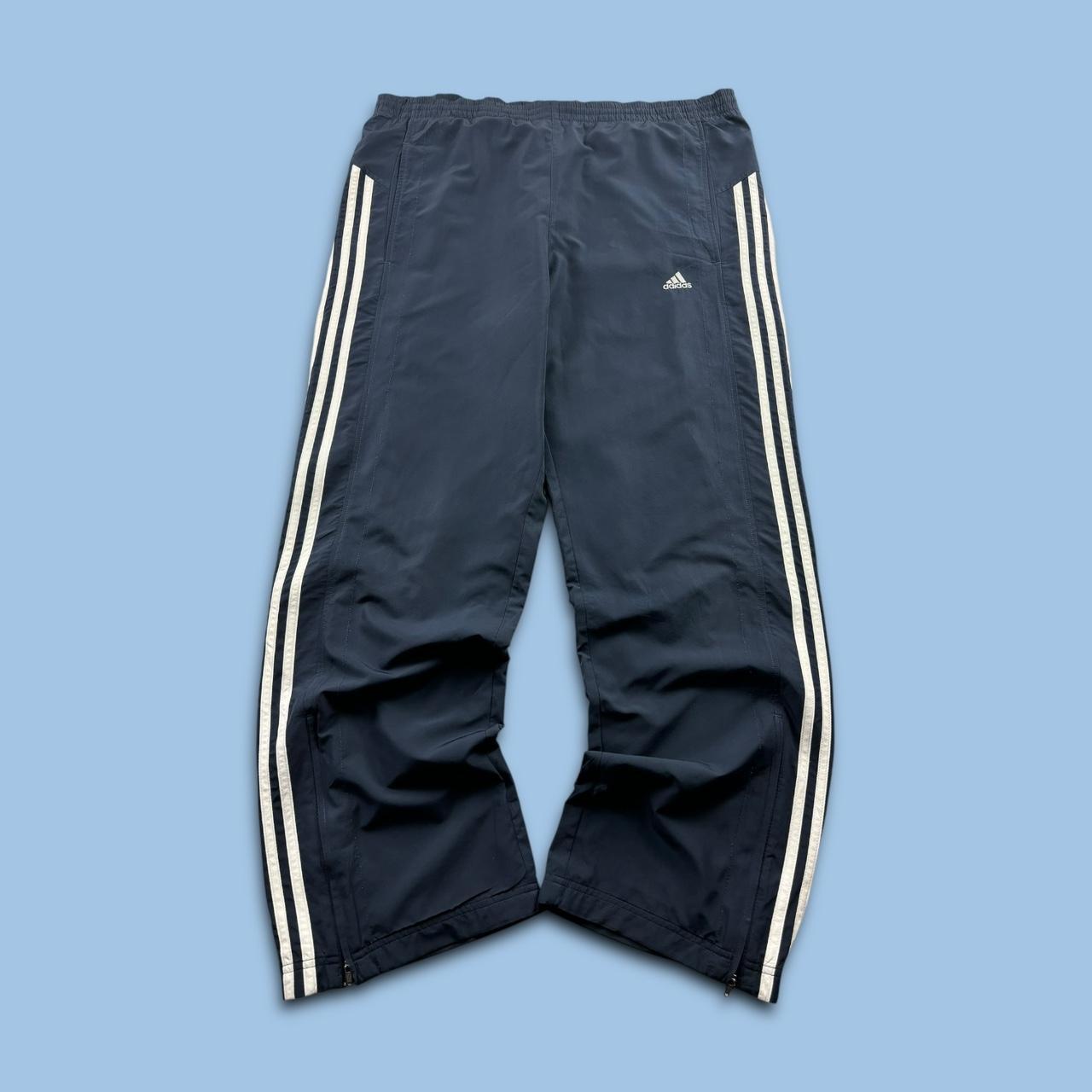 VINTAGE Y2K ADIDAS WIDE LEG BAGGY TRACKSUIT BOTTOMS NAVY